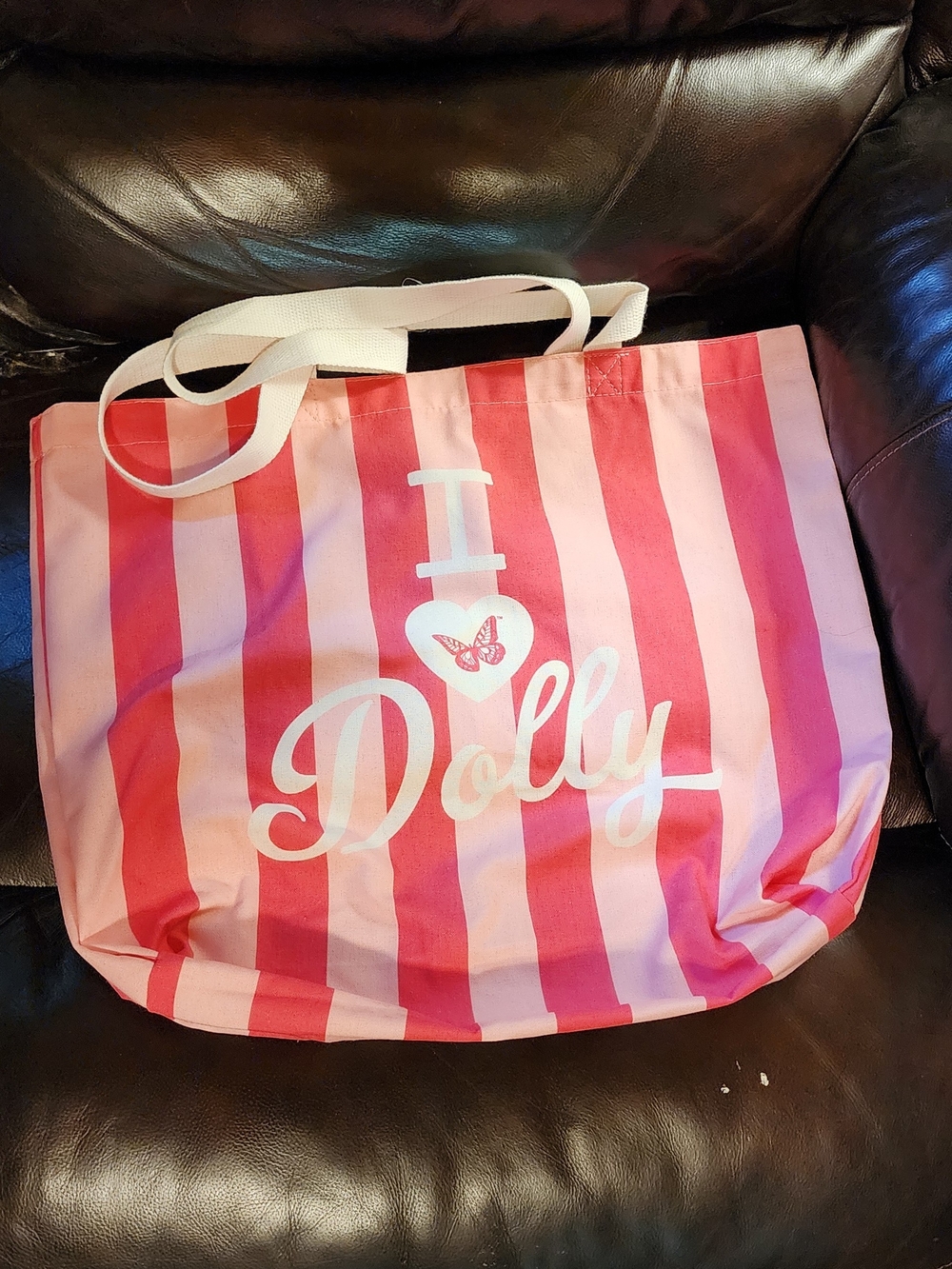 I ♥ Dolly Pink Striped Tote Bag - Casual Beach Shopper